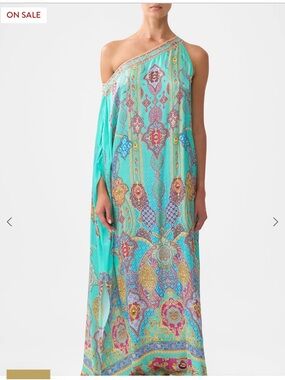 One-Shoulder Turquoise Printed Maxi Dress